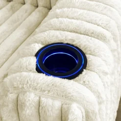 Power Swivel Corduroy Velvet Rocker Recliner with Cup Holders and LED Lighting - Beige