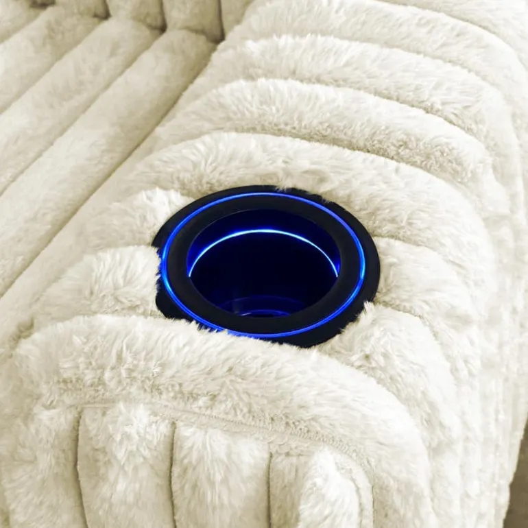 Power Swivel Corduroy Velvet Rocker Recliner with Cup Holders and LED Lighting - Beige