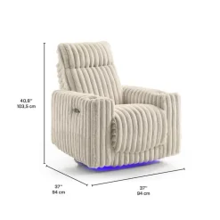 Power Swivel Corduroy Velvet Rocker Recliner with Cup Holders and LED Lighting - Beige