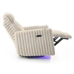 Power Swivel Corduroy Velvet Rocker Recliner with Cup Holders and LED Lighting - Beige