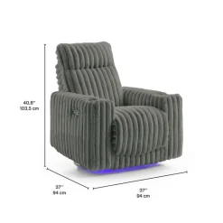 Power Swivel Corduroy Velvet Rocker Recliner with Cup Holders and LED Lighting - Grey