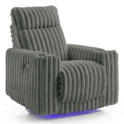 Power Swivel Corduroy Velvet Rocker Recliner with Cup Holders and LED Lighting - Grey