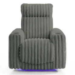 Power Swivel Corduroy Velvet Rocker Recliner with Cup Holders and LED Lighting - Grey
