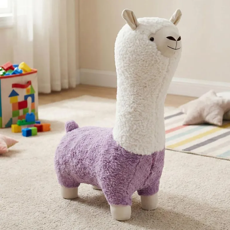 Purple Llama-Shaped Kids Pouf – 28.3" x 15" x 44.1"