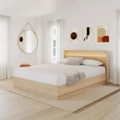 Queen Bed and Headboard with Integrated Light (60