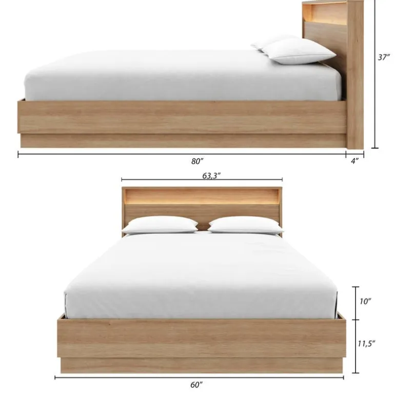 Queen Bed and Headboard with Integrated Light (60") - Nexera