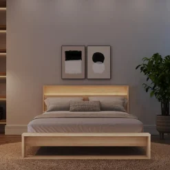 Queen Bed and Headboard with Integrated Light (60