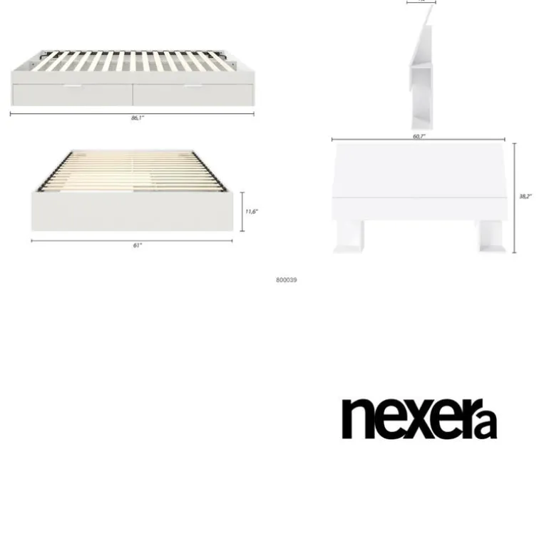 Queen Bed with 2-Drawer Storage and Headboard (60") - Nexera