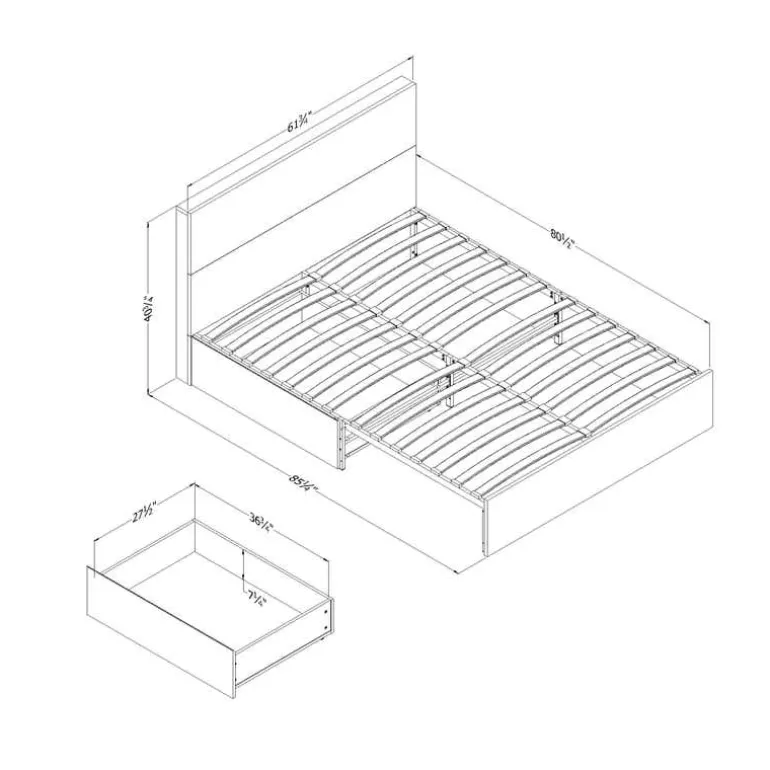 Queen Bed with 2-Drawer Storage and Headboard (60") - South Shore