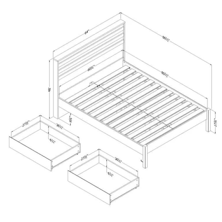 Queen Bed with 2-Drawer Storage and Headboard (60") - South Shore