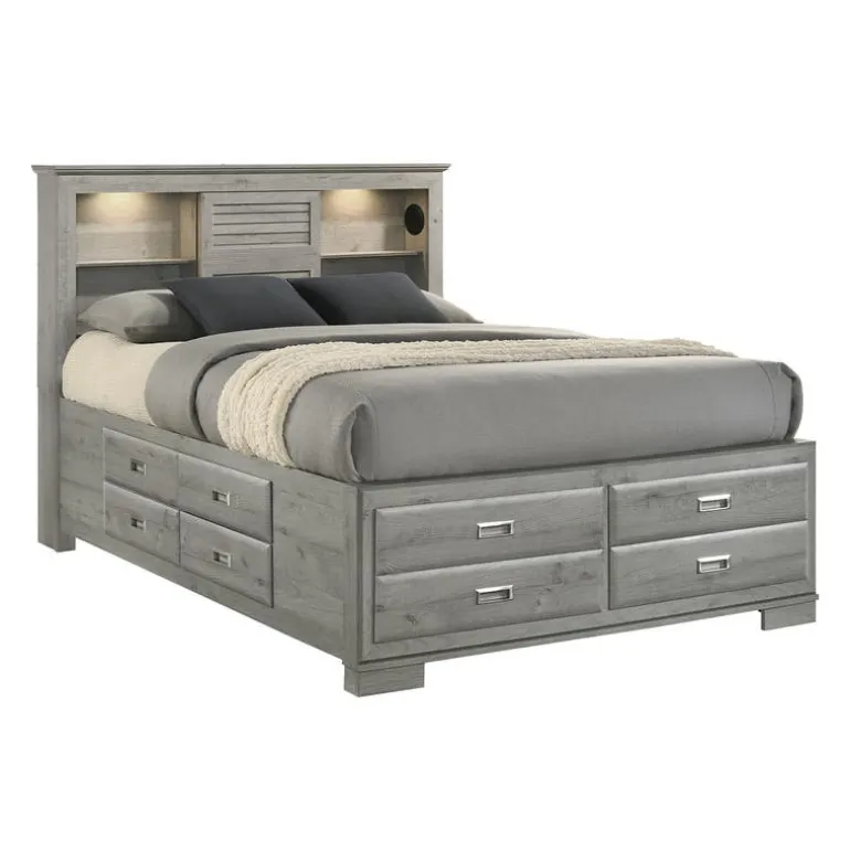 Queen Bed with Drawers & Multifunctional Headboard with Speakers - 60"