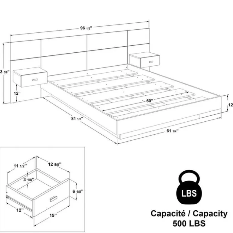 Queen Bed with Headboard (60")