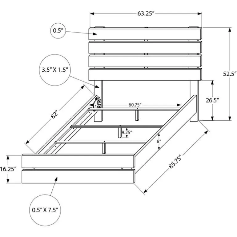 Queen Bed with Headboard (60") - Monarch