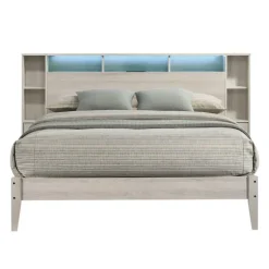 Queen Bed with LED, Wireless Charger, USB and Storage - 60