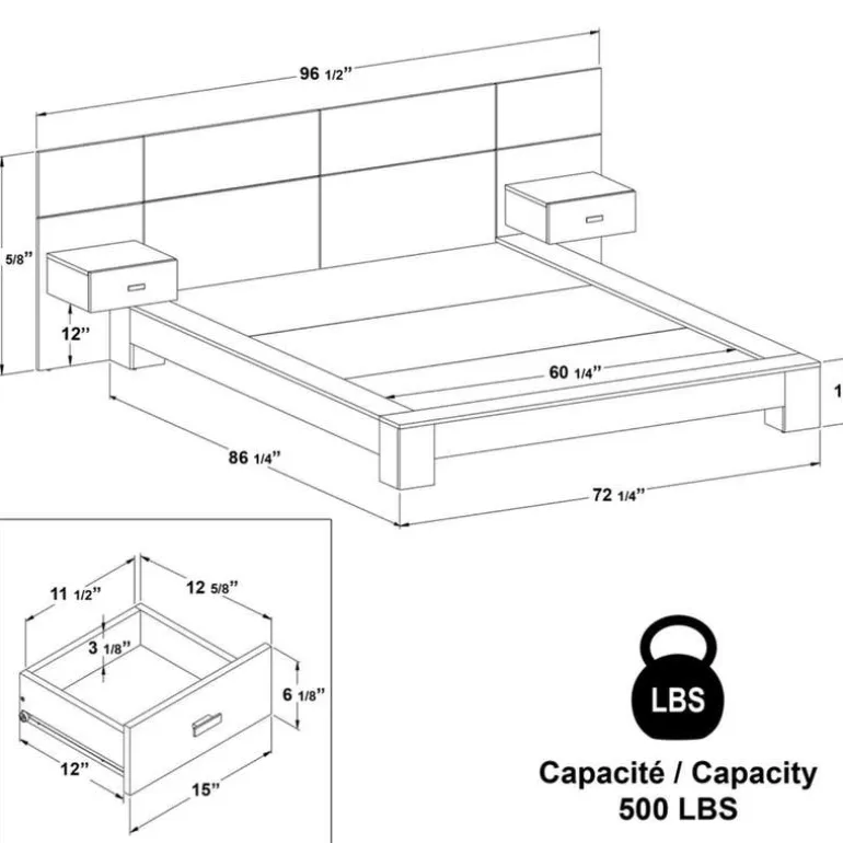 Queen Bed with Wall Units and Nightstands (60")