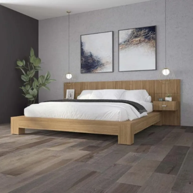 Queen Bed with Wall Units and Nightstands (60")