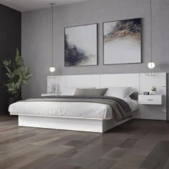 Queen Bed with Wall Units and Nightstands (60