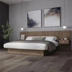 Queen Bed with Wall Units and Nightstands (60")