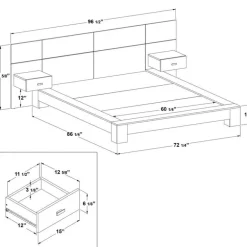 Queen Bed with Wall Units and Nightstands (60")
