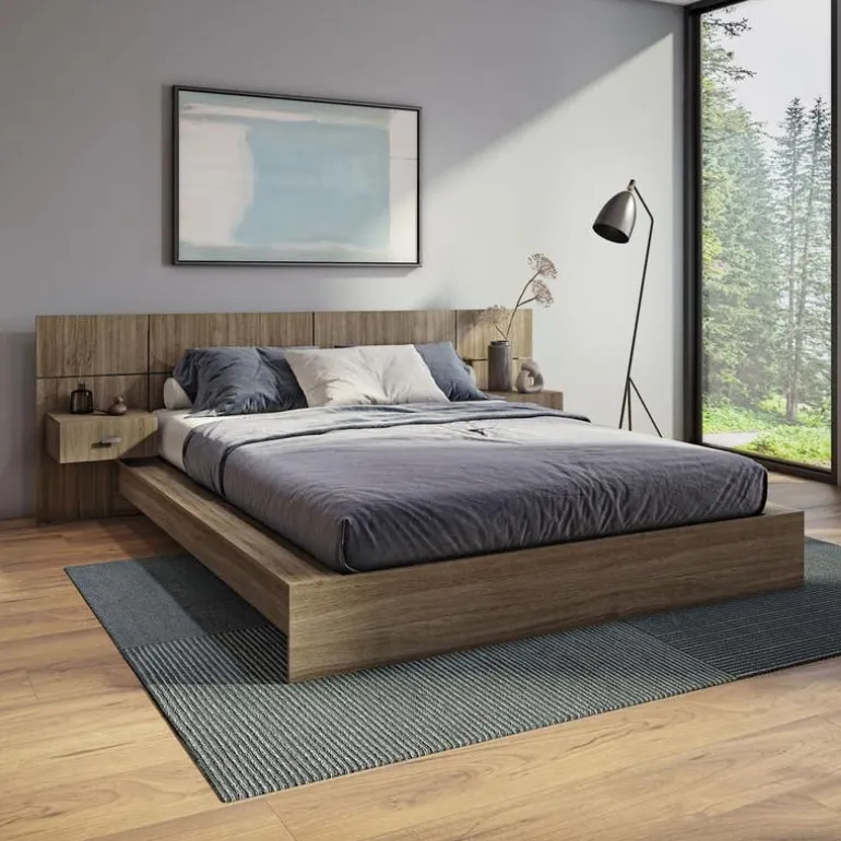 Queen Bed with Wall Units & Nightstands (60")