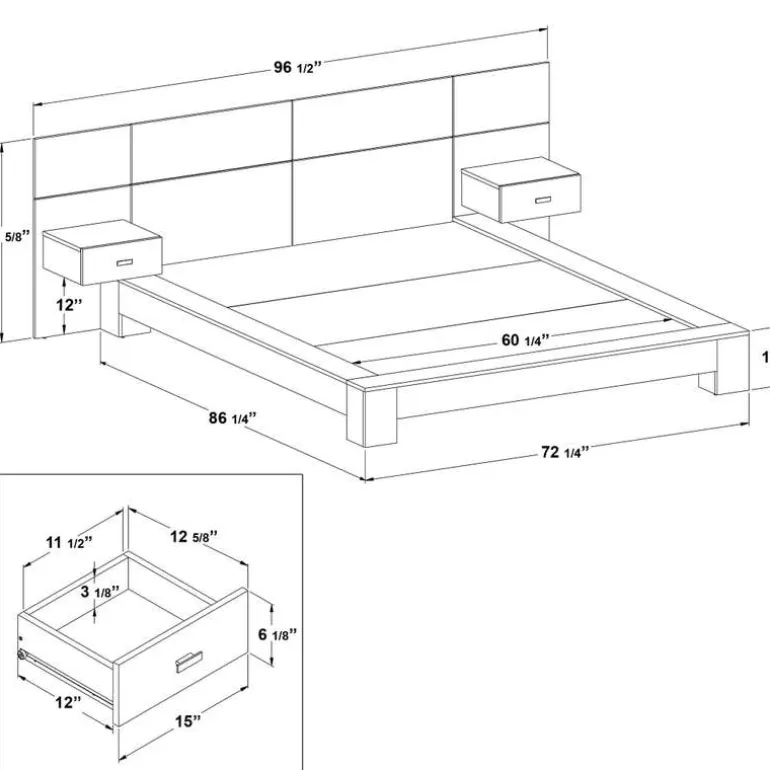 Queen Bed with Wall Units and Nightstands (60")