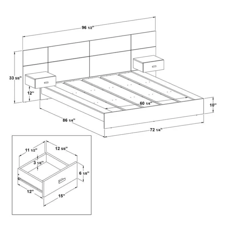 Queen Bed with Wall Units & Nightstands (60")