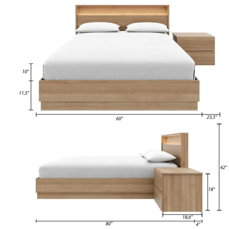 Queen Bedroom Set with Lighting (60") - 3 pcs - Nexera