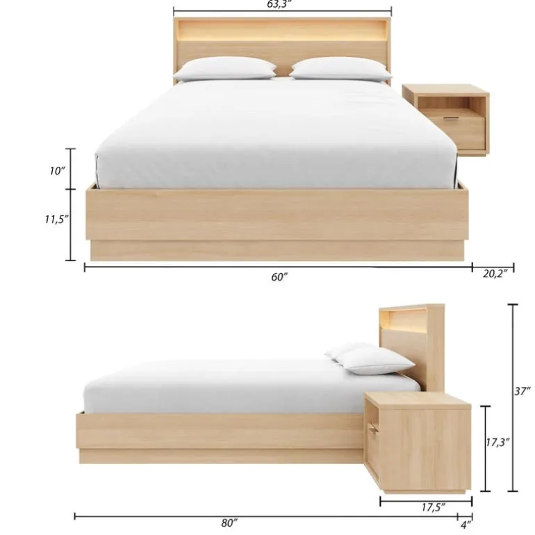 Queen Bedroom Set with Lighting (60") - 3 pcs - Nexera