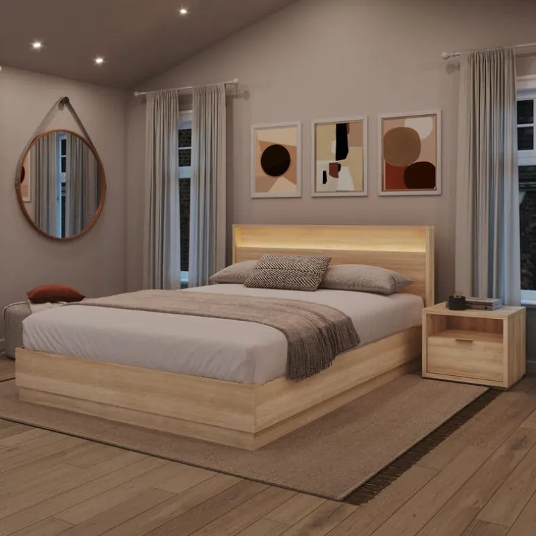 Queen Bedroom Set with Lighting (60") - 3 pcs - Nexera