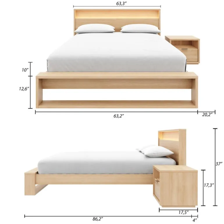 Queen Bedroom Set with Lighting (60") - 3 pcs - Nexera