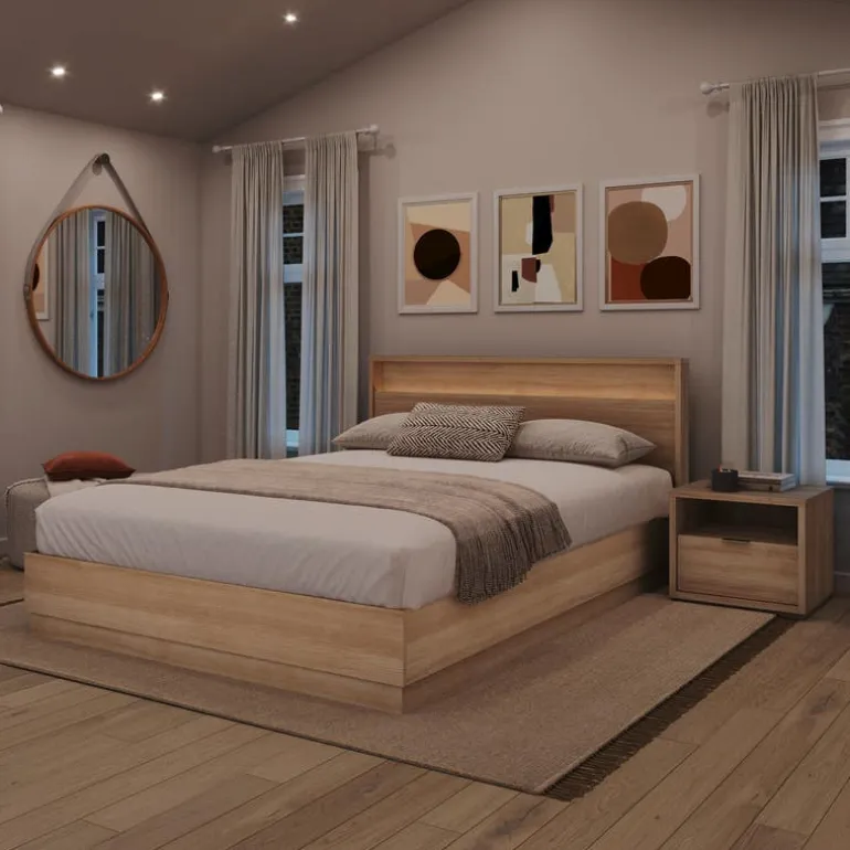 Queen Bedroom Set with Lighting (60") - 3 pcs - Nexera