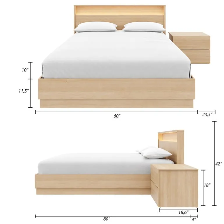 Queen Bedroom Set with Lighting (60") - 4 pcs - Nexera