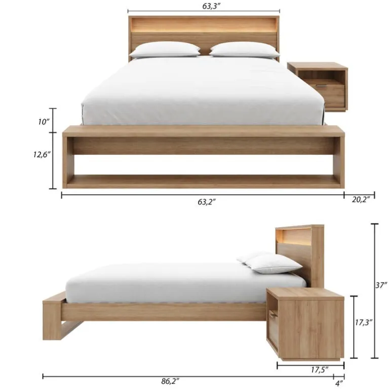 Queen Bedroom Set with Lighting (60") - 3 pcs - Nexera