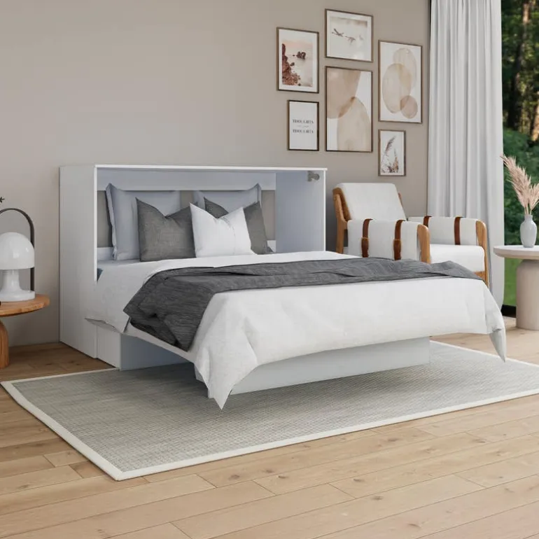 Queen Cabinet Bed with 6.5-inch Mattress - White