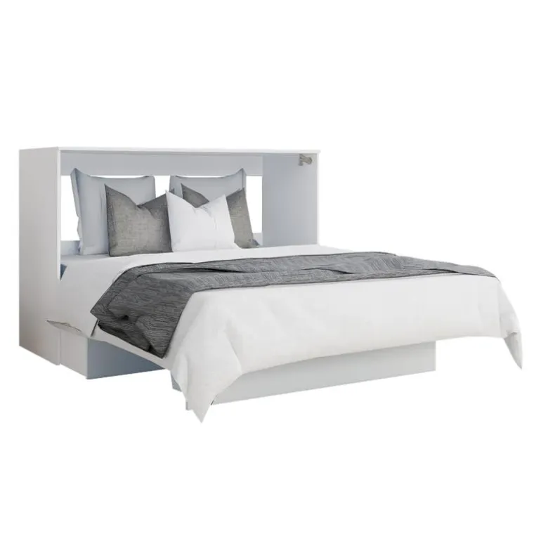 Queen Cabinet Bed with 6.5-inch Mattress - White