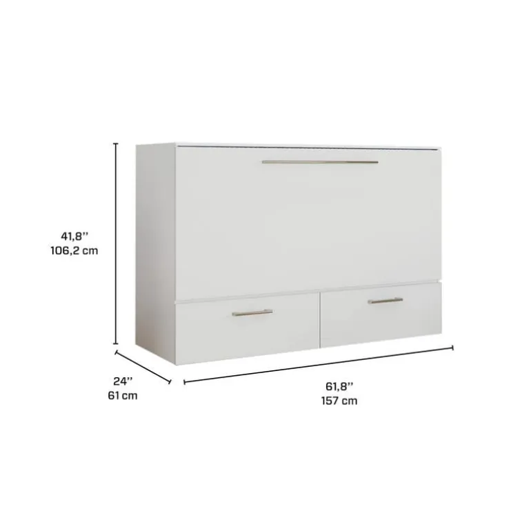 Queen Cabinet Bed with 6.5-inch Mattress - White