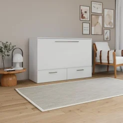 Queen Cabinet Bed with 6.5-inch Mattress - White