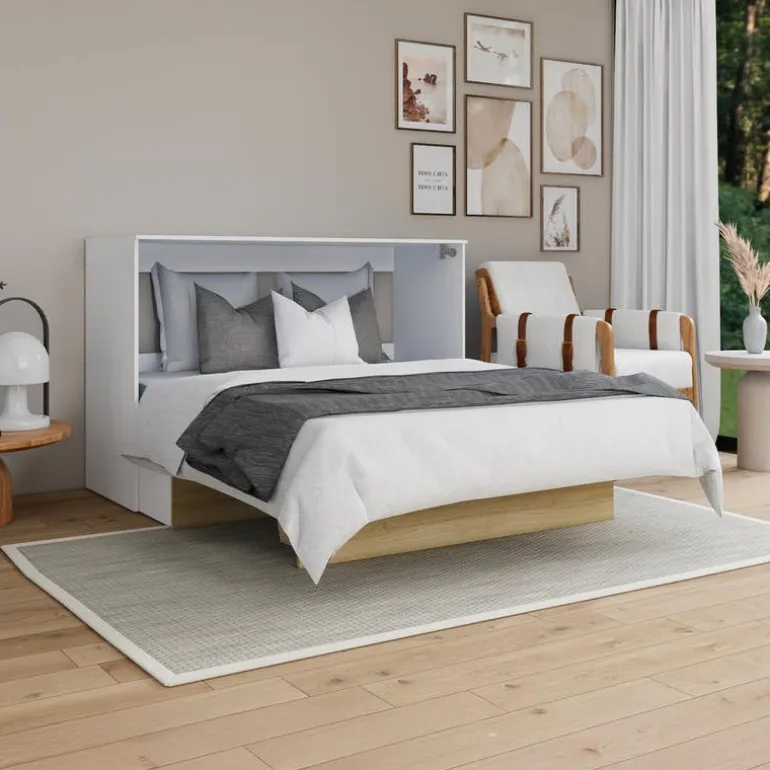 Queen Cabinet Bed with 6.5-inch Mattress - Natural