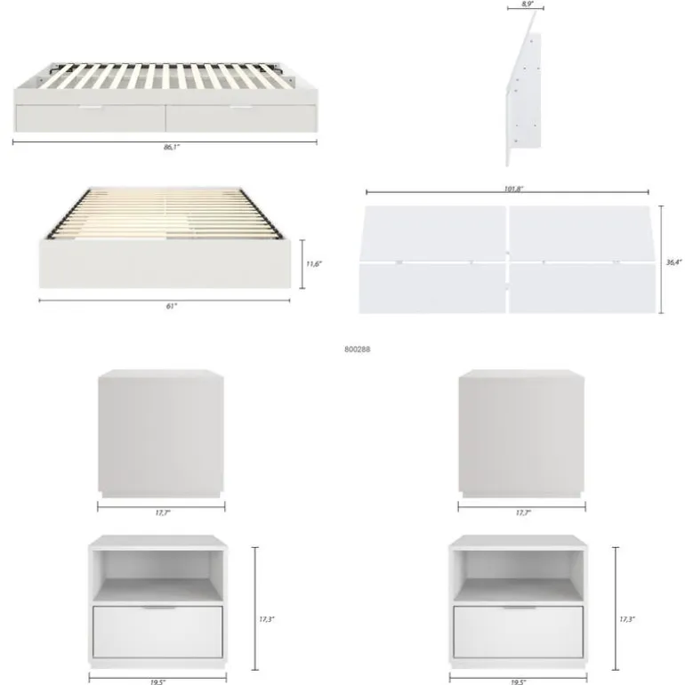 Queen 2-Drawer Storage Bedroom Set (60") - 4 pcs - Nexera
