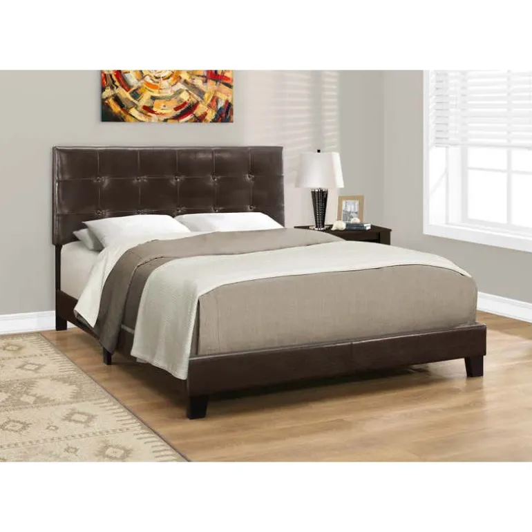 Queen Leather-Look Bed with Headboard (60") - Monarch