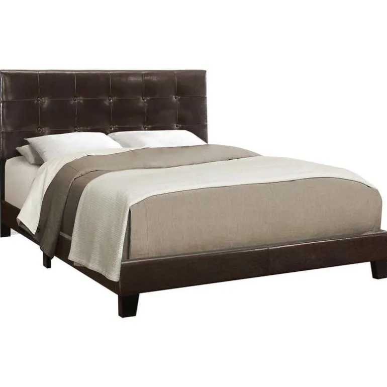 Queen Leather-Look Bed with Headboard (60") - Monarch