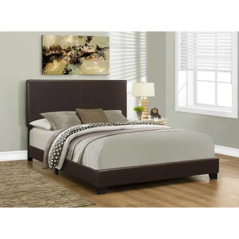 Queen Leather-Look Bed with Headboard (60") - Monarch