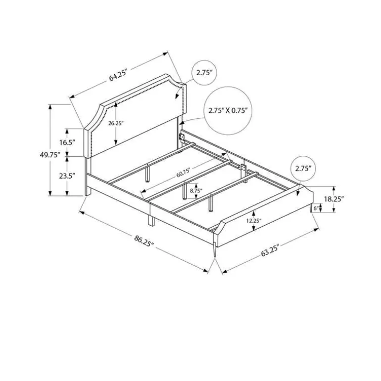 Queen Linen Bed with Headboard (60") - Monarch