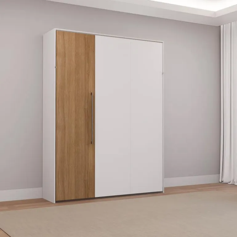 Queen Murphy Bed - White & Brown