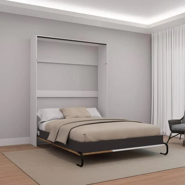 Queen Murphy Bed - White & Brown