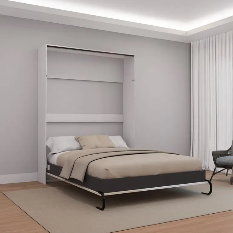 Queen Murphy Bed - White & Grey