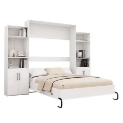 Queen Murphy Bed and Storage Units - White