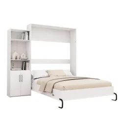 Queen Murphy Bed and Storage Unit - White