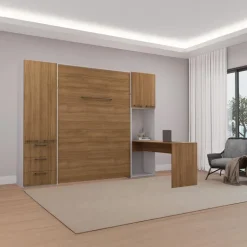 Queen Murphy Bed with Storage Units and Desk - Brown