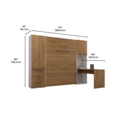 Queen Murphy Bed with Storage Units and Desk - Brown